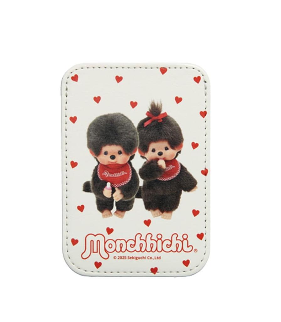 Grand Cinq Monchhichi MagSafe Compatible IC Card Case Magnetic Holds One PU Card Holder for iPhone (Pair) - Attachment, Vertical, Slim, Card, Leather,