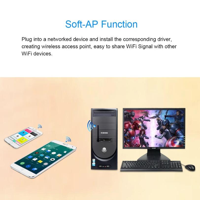 Mini USB WiFi Adapter 150Mbps 2.4GHz 2dbi Wireless Network Card MT7601 Network Card Wi-Fi Receiver Adapter for PC Desktop Laptop