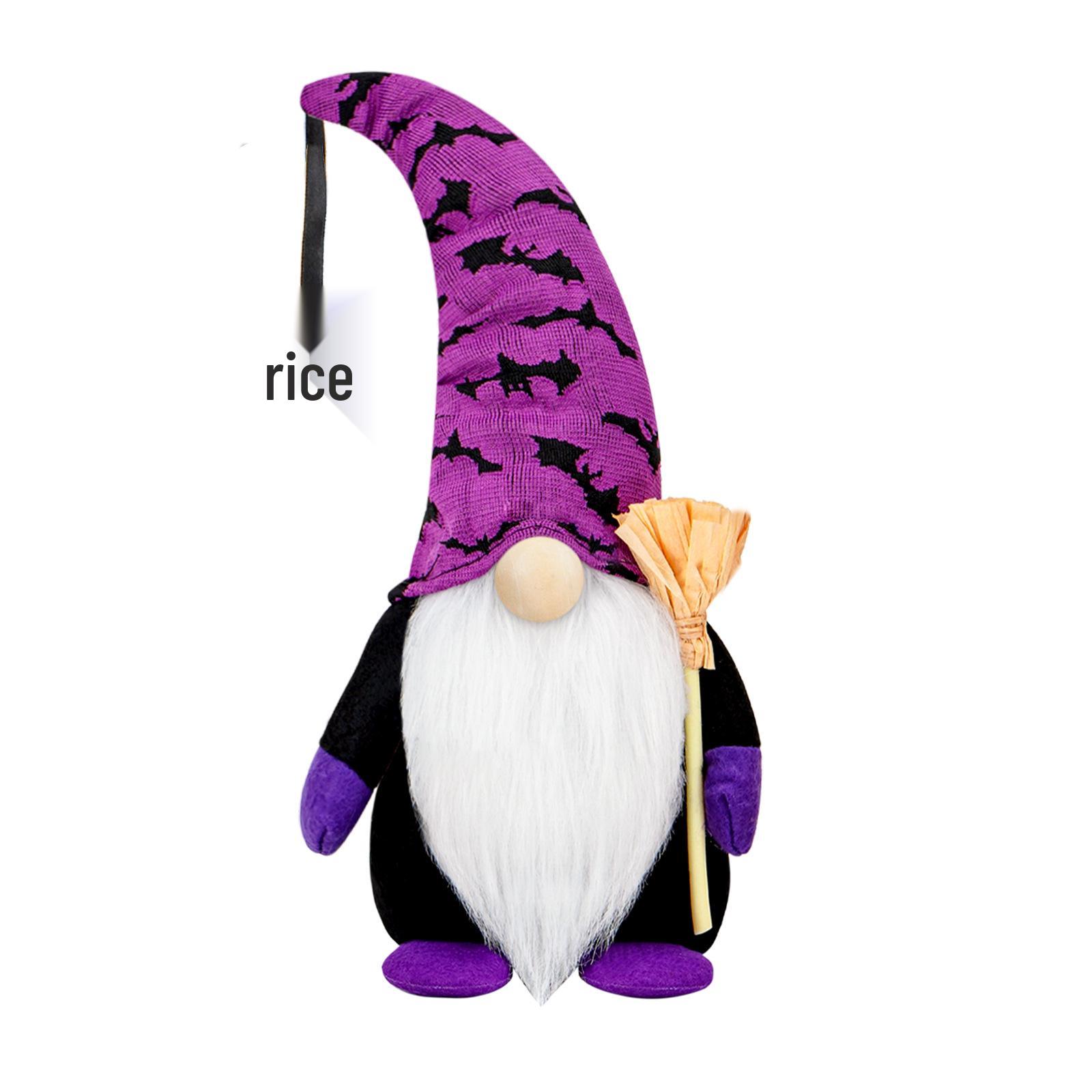 Faceless Halloween Gnome Doll with Broom and Spider Bat Decorations