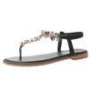 Women Thong Sandals T-Type Open Toe Rhinestone Flat Bottom Roman Sandals Shoes