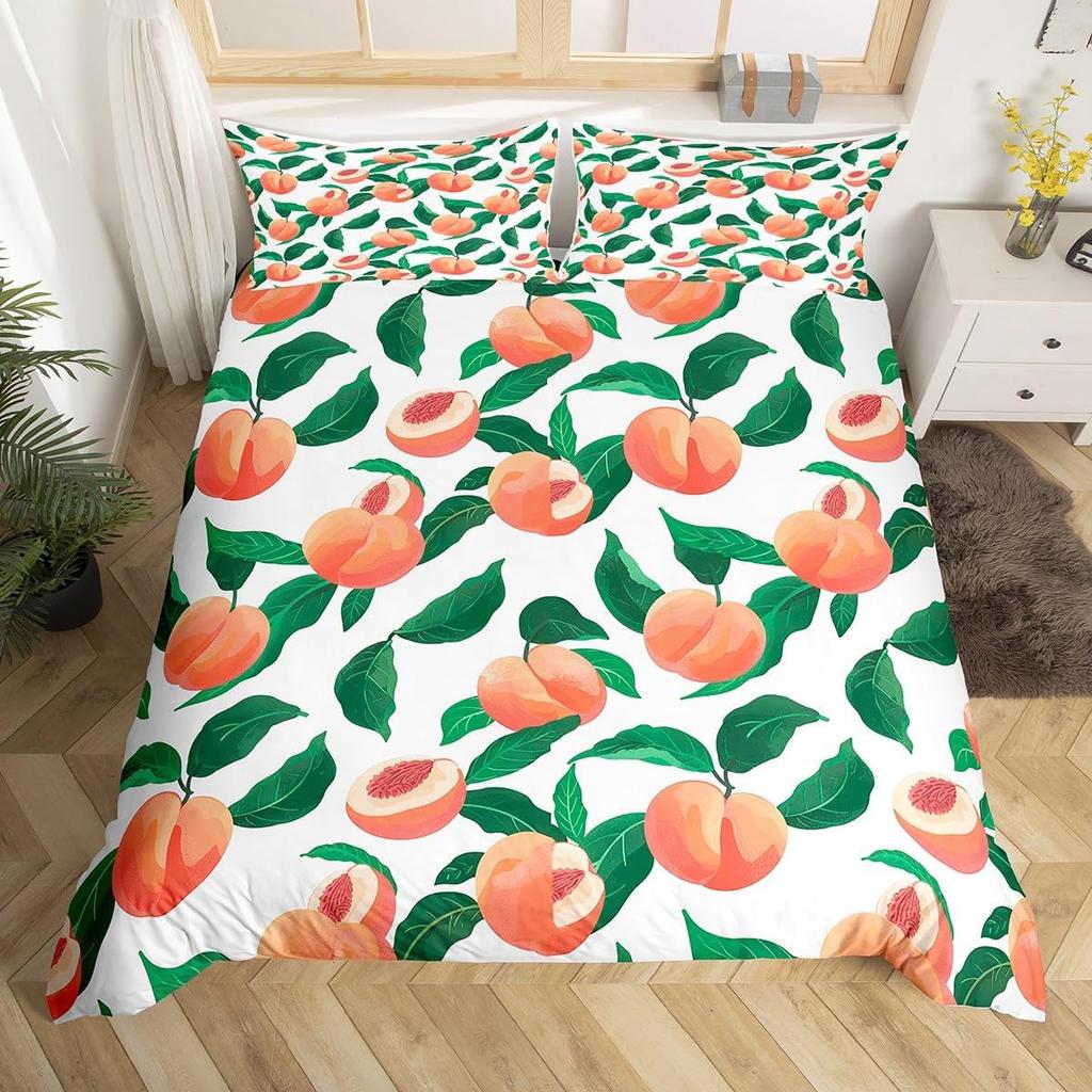 Funda Nórdica de Dibujos Animados Naranja Juego de Ropa de Cama de Naranjas Frescas Para Niños Niñas Funda de Edredón de Frutas Cítricas Dibujo Animado Tamaño Completo Queen