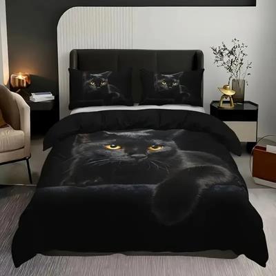 3pcs Cool Black Cat Digital Printed Bedding Gift 1 Duvet Cover 2 Pillowcases No Core Bedrooms Guest Rooms