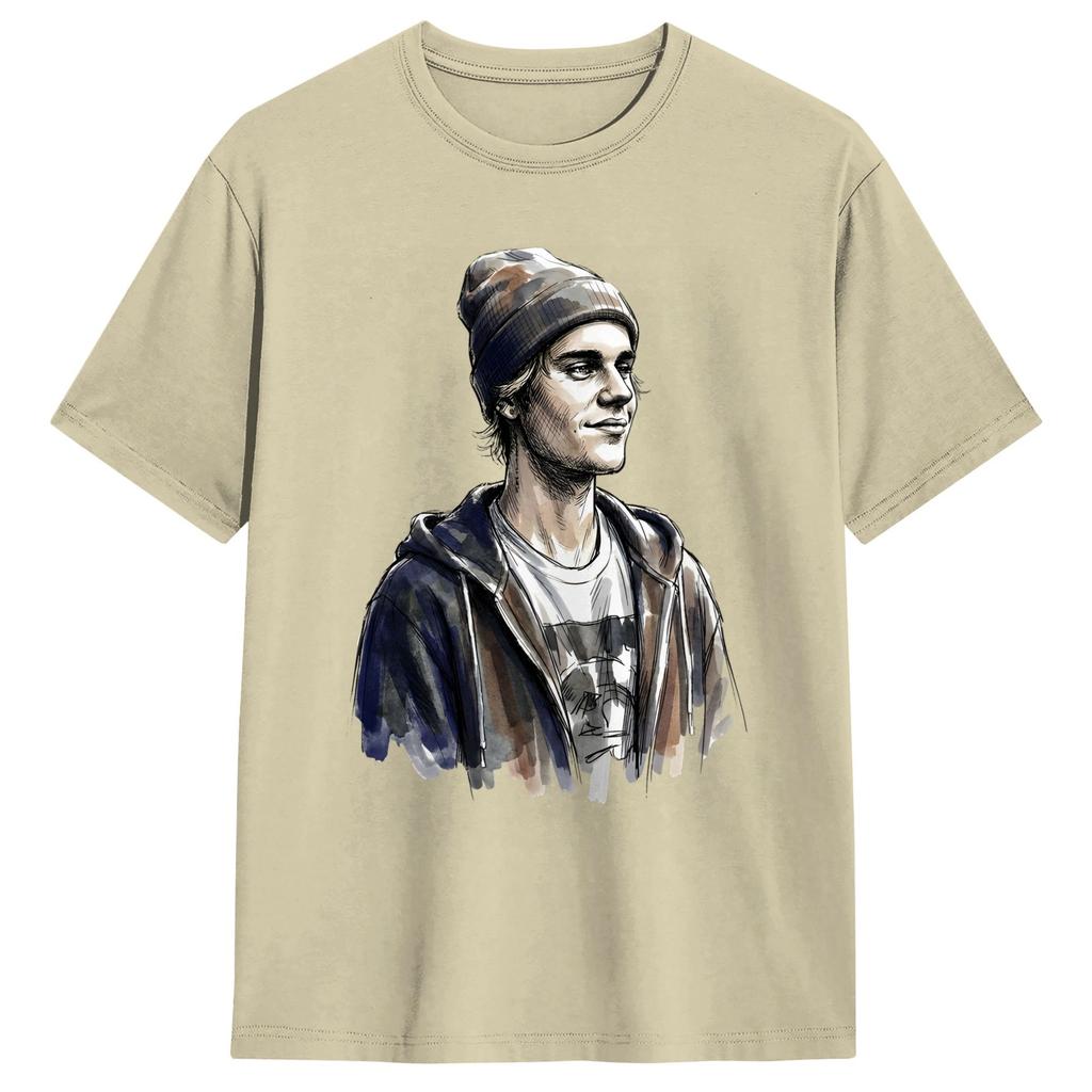 Vintage TShirt Watercolor JJustins BBiebers Fan Art Cotton TShirts Popular Tee Shirt for Unisexs Summer Short Sleeve Clothing