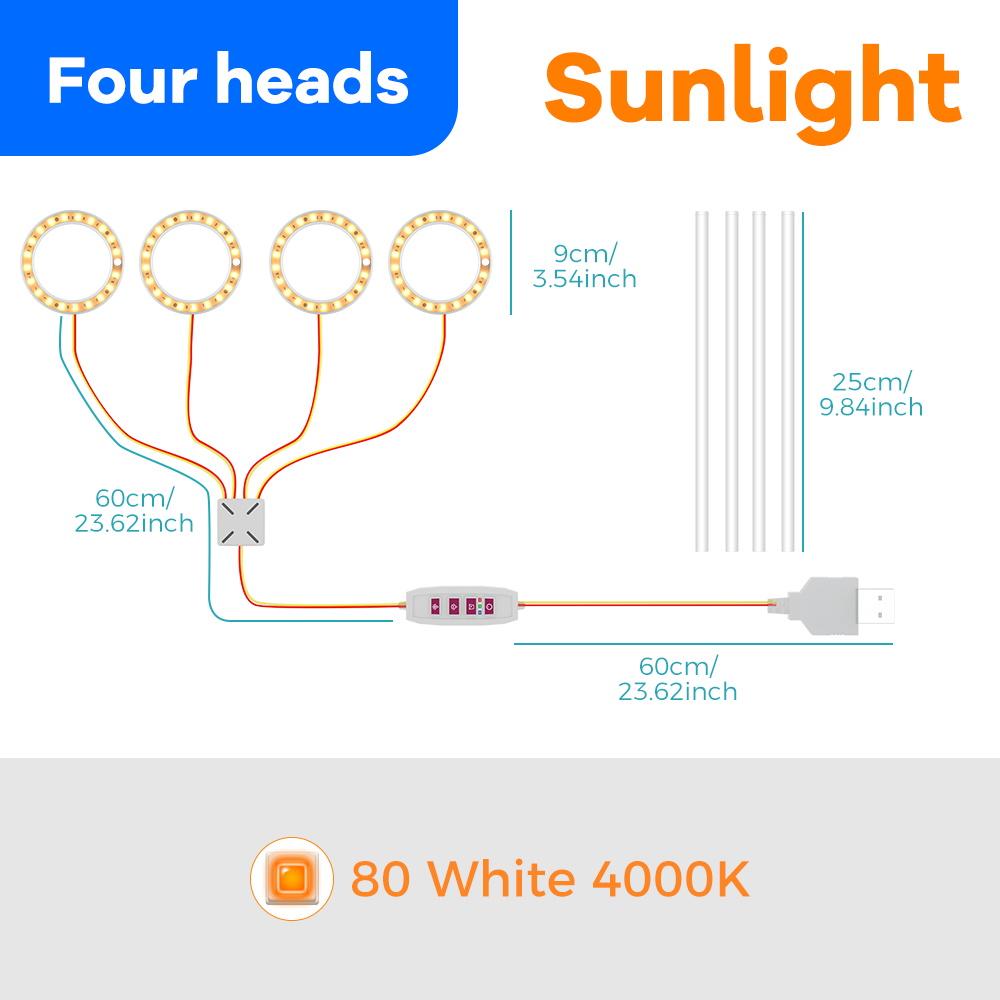 LED Plant Grow Light USB 5V Full Spectrum Hydroponic Dimmable Timer Auto On/Off Cactus Flowers Succulent Growth Cultivation Lamp