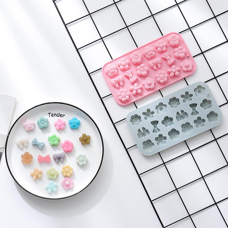 Cartoon Flower Leaves Shape Silicone Cookie Mold Uppercase Bows Chocolate Fondant Pastry Cake Decoration Tools DIY Sugar Forms