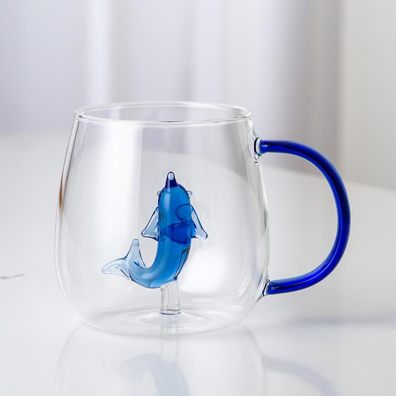 3D Cartoon Animal Glass Cup with Colored Handle - High Borosilicate Household Gift