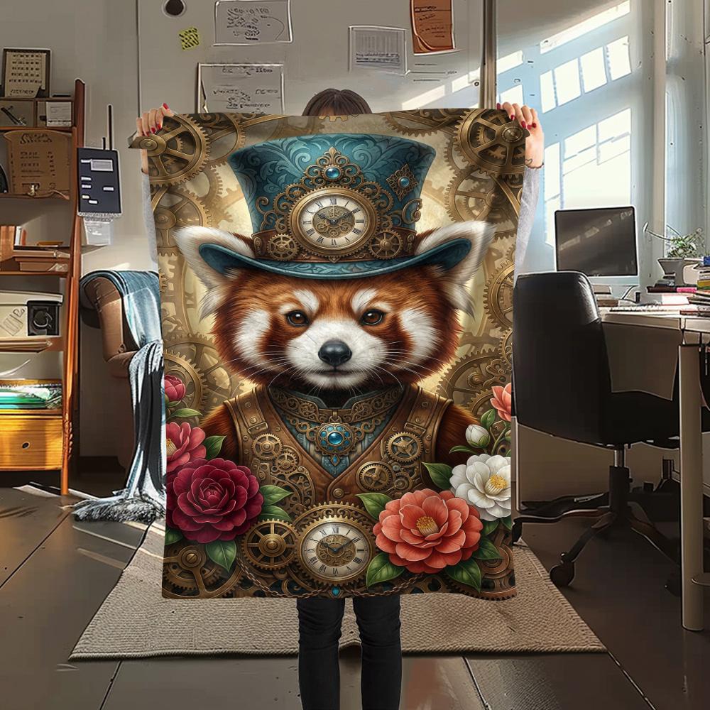 1PC Cute little panda Print FlAannel Blanket, High quality Comfortable for All Seasons, Home Decor, Warmth and Comfort