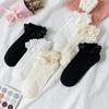 Styl Lolita japońskie Kawaii damskie skarpetki śliczne plisowane skarpetki z falbanką solidna biała czarna siatka koronkowe dziewczęce słodkie krótkie skarpetki w stylu Harajuku