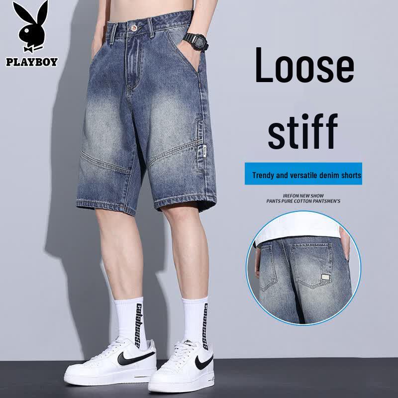 PLAYBOY Men s American Retro Washed Straight Denim Shorts 33