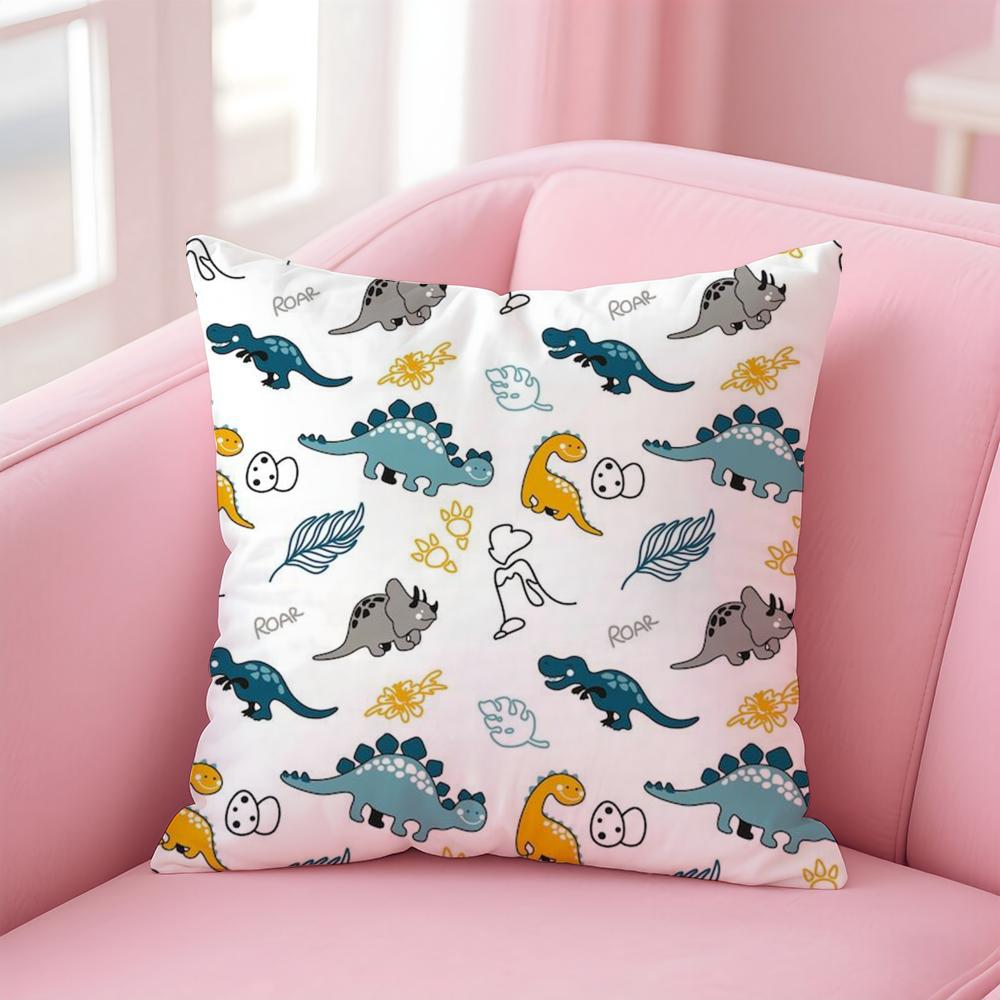 Cute DDinosaurs Pattern Cushion Cover Linen Pillowcase Cover Soft Decor for Sofa Home Room