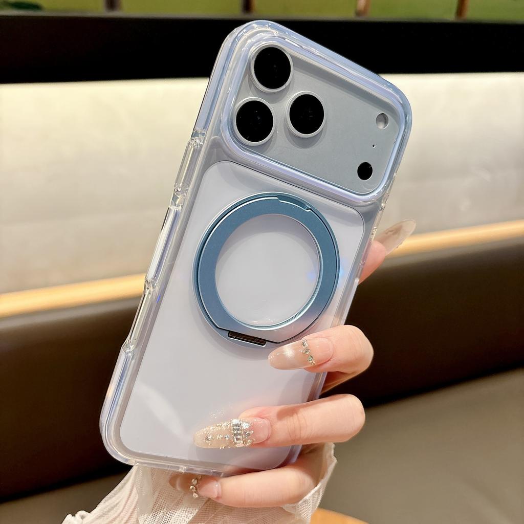 Suitable for IPhone17pro Ice Crystal Magnetic Mobile Phone Case 360 Rotating Bracket Apple 16 Two-color Transparent Anti-fall Cover