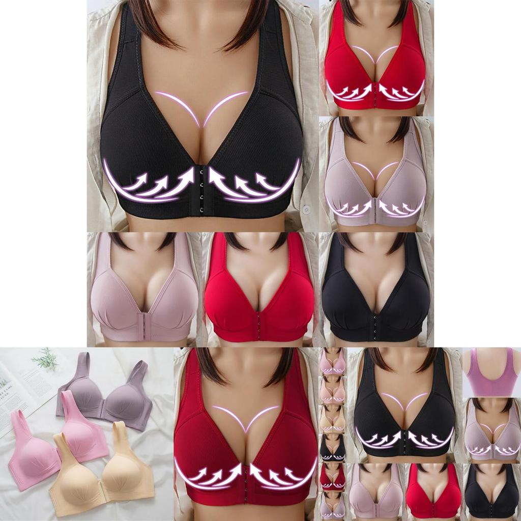 Womens Front Fastening Non-wire Push Up Bra With Soft Lined Deep-v Design For Ultimate Comfort