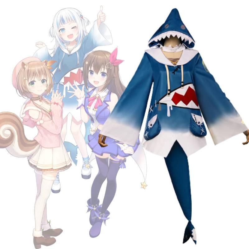 Get Hololive Gawr Gura Cosplay Costume Shark Jacket Outfit With Fish Tail Role Play