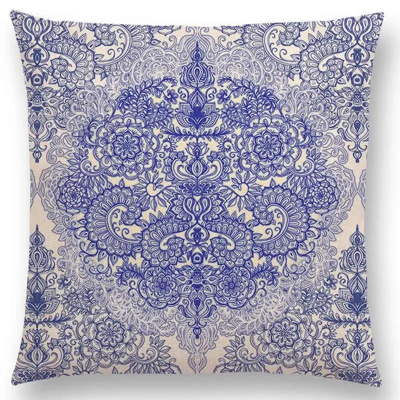 New Boho Art Flower Gorgeous Floral Diamond Doodle Botanical Geometry Mandala Decorative Pattern Cushion Cover Throw Pillow Case