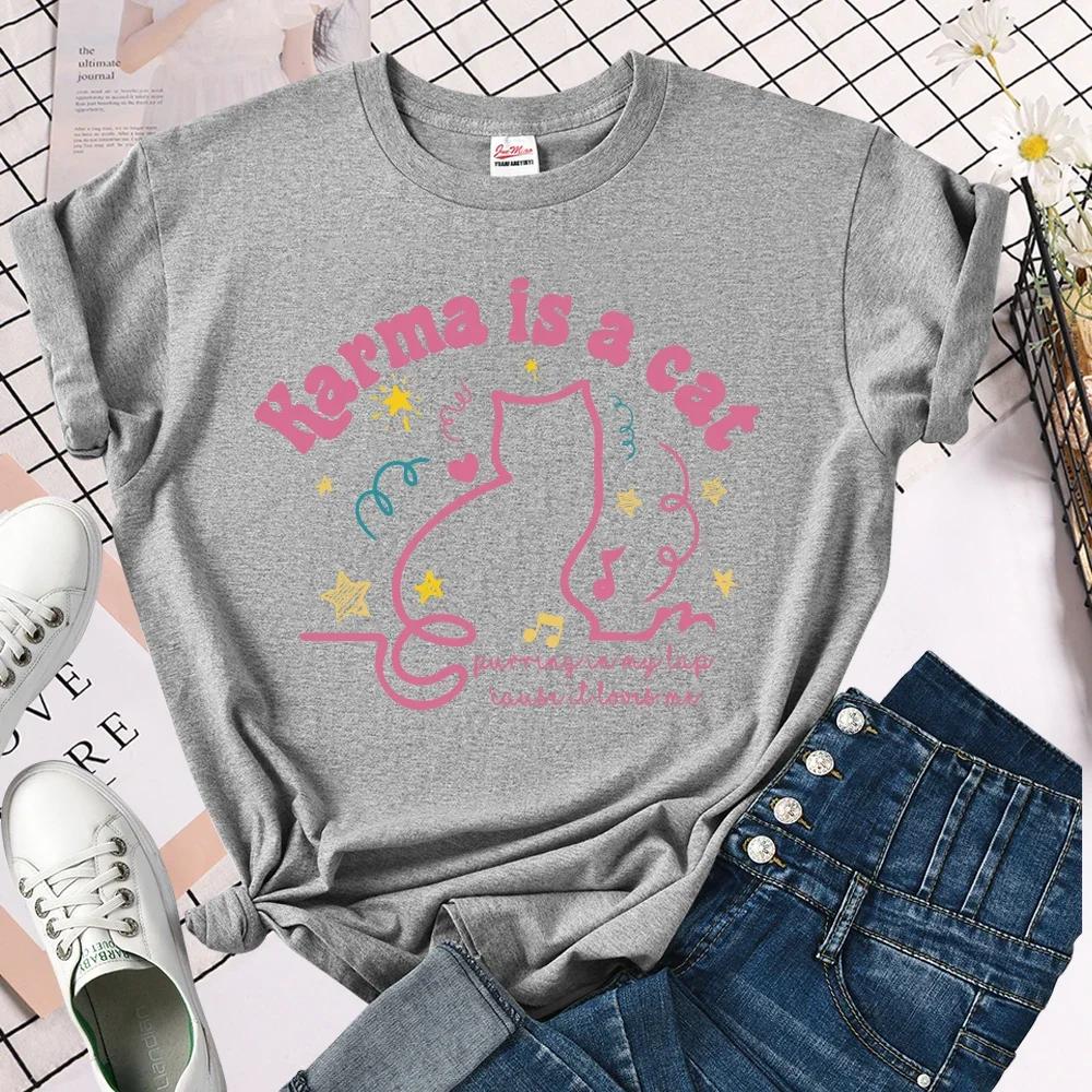 Karma Is A Cat T Shirt Midnights Retro T-Shirt Meet Me At Midnight Shirt Cute Cat Shirt Women Clothes Summer Tees Fans Gift