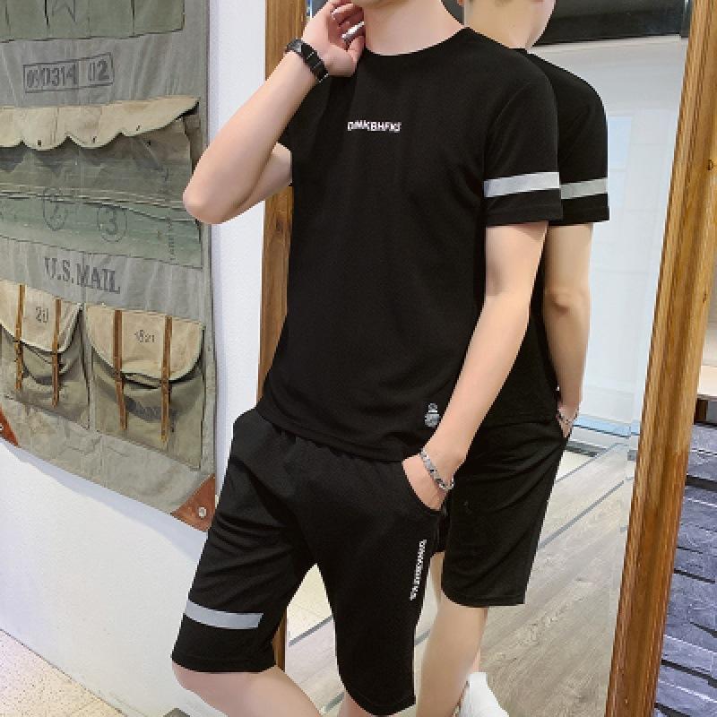 Повседневные мужские комплекты Летний мужской спортивный костюм Мужской спортивный костюм для бега Фитнес Комплект из двух предметов XXL чёрный