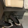 French Temperament Nude Square Head Rhinestone Rear Empty Single Shoes Women's Summer New Satin Versatile Bag Head Sandals