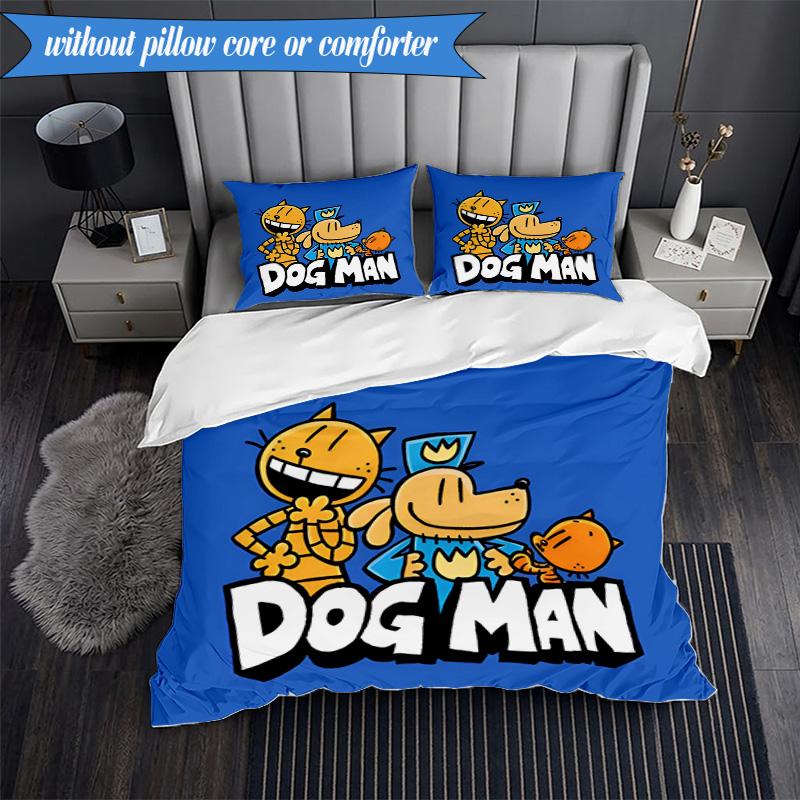 Set Biancheria da Letto Avventura 3 Pezzi Dog Man e Amici Stampa 2D (Include 1 Copripiumino + 2 Federe Senza Imbottitura), Decorazione camera da letto, Regalo ventilatore