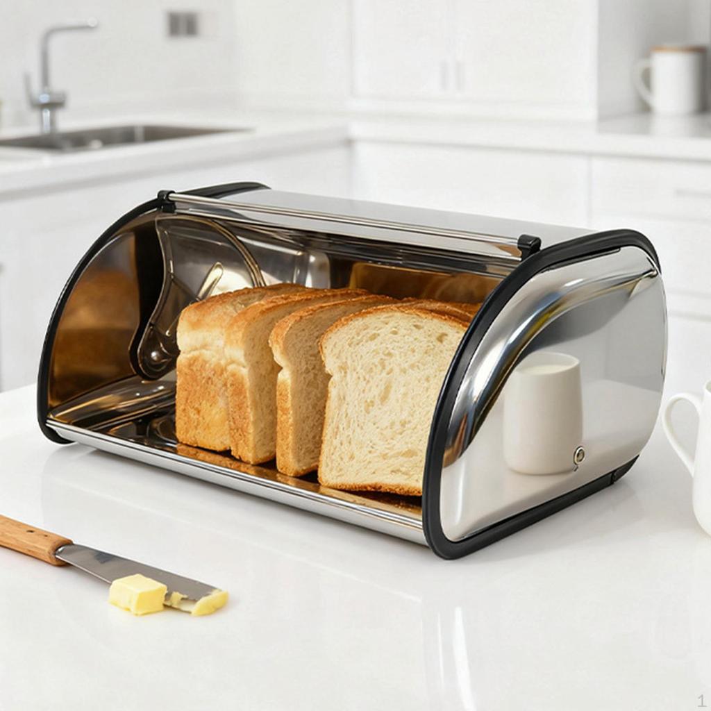 Bread Storage Bin Stainless Steel Box Organizer with Lid Kitchen Counter Easy to