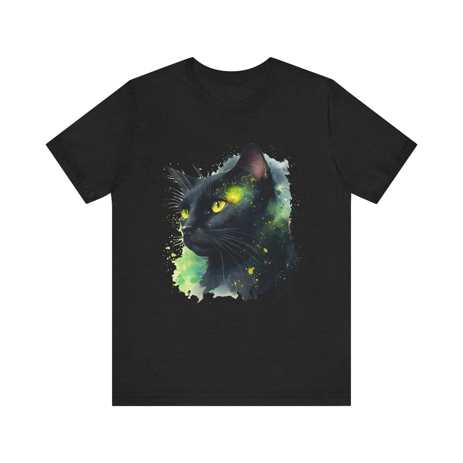 Galaxy Black Cat T-Shirt | Cosmic Cat Portrait XL