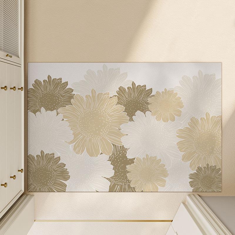 Support Flower Pu Leather Home Floor Mat Household Door Door Foot Pad Waterproof And Non-Slip Leave-In Carpet Floor Mat