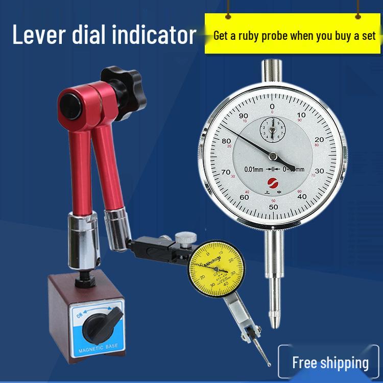 Universal Magnetic Base Dial Indicator Set: 0-100mm Range, 0.001mm Accuracy, Lever Dial, Calibration Head Micrometer. Small lever dial stand