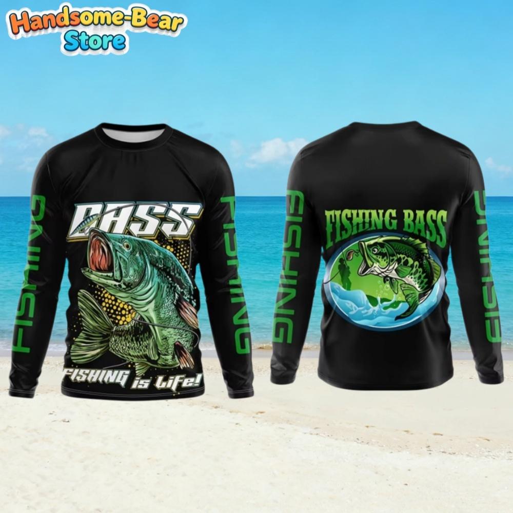 Men's T-Shirt Fishing Pattern Fashion Autumn Long Sleeve Casual Comfortable Boys Top Outdoor Sportswear Children's Clothing