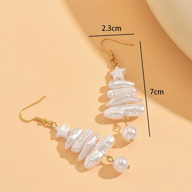 

Elegant Pearl Christmas Tree Earrings For Women Irregular Imitation Pearl Tassel Dangle Earring Girl Wedding Party Daily Jewelry