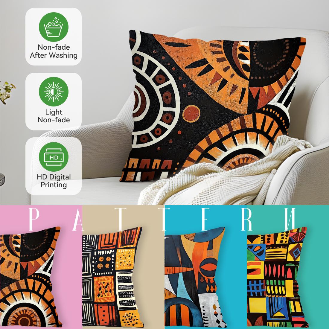 Tinika Chen Unisex African Ethnic Geometric Pillowcase Printed Polyester 45X45cm Throw Pillowcover Decorative Sofa Cushion Pillowslip Home Decor