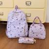 Women's Trendy Floral 3-Piece Backpack Set with Bow Print – Cute, Lightweight, and Versatile for Students