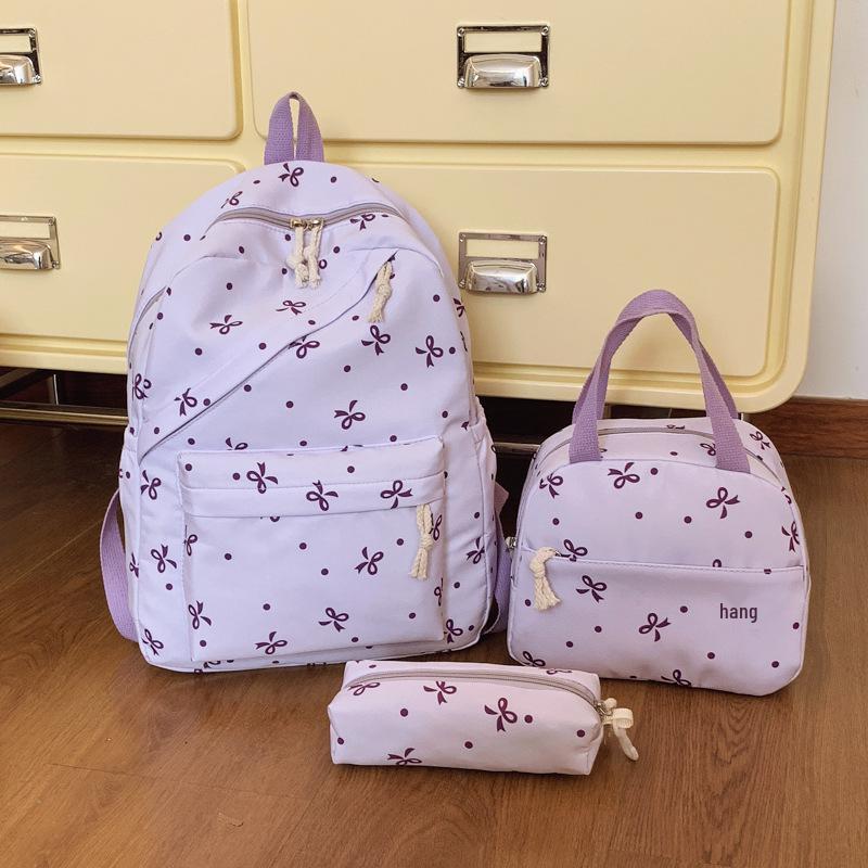 Women's Trendy Floral 3-Piece Backpack Set with Bow Print – Cute, Lightweight, and Versatile for Students
