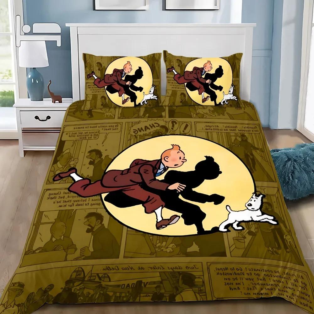 Duvet Cover Pillowcase Bedding Set The Adventures of Tintins Adult Boy Girl Bedroom Decoration Children Gift Single Double Large