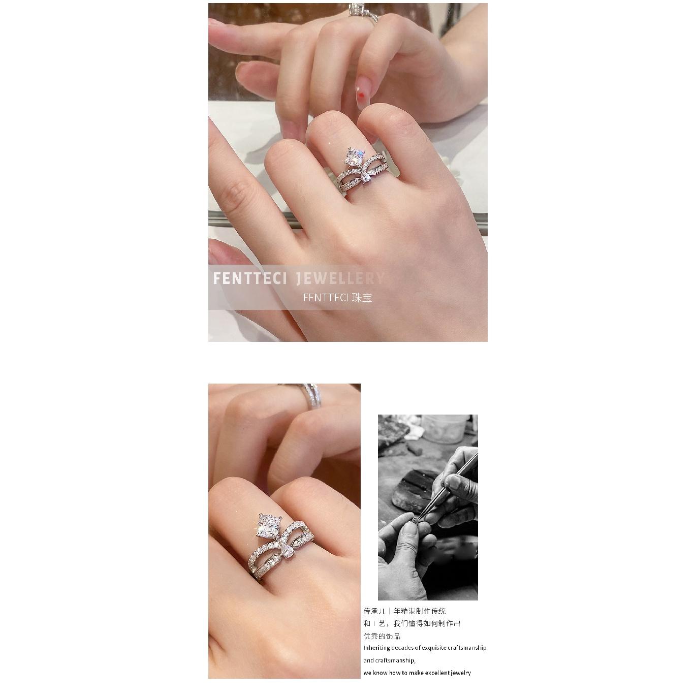 FENTTECI 925 стерлингового серебра платиновое покрытие муассанит корона кольцо микро — фото 14