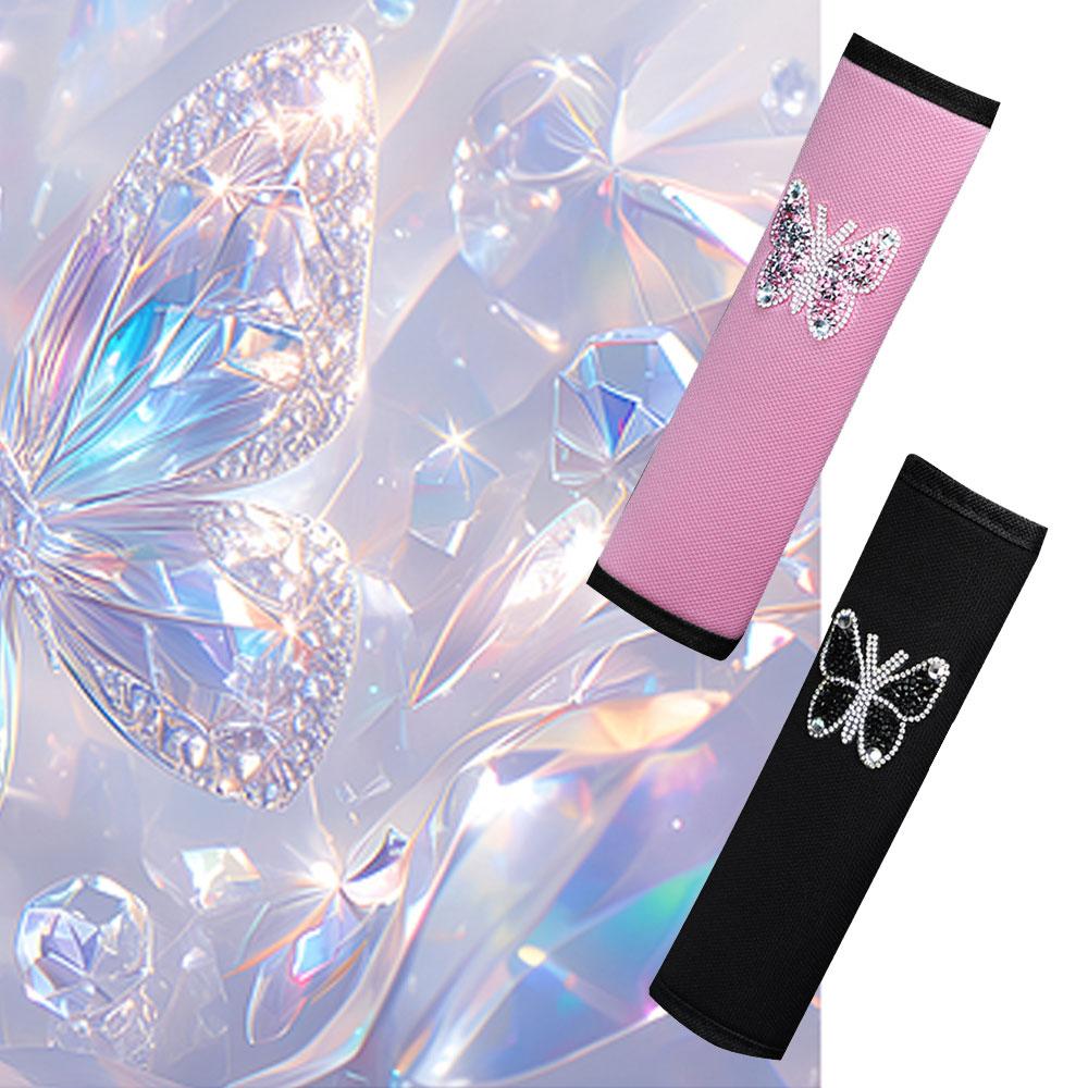 1Pc Fashion Diamond-studded Butterfly Styling Breathable Fabric Car Seat Shoulder Strap Cover Insurance Strap Cover Accessories