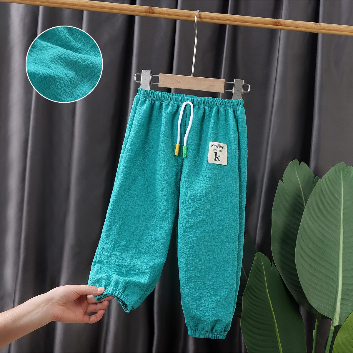 

Летние детские дышащие брюки с защитой от комаров, тонкие стильные повседневные свободные брюки-шаровары с девятью очками 120 озеро синий