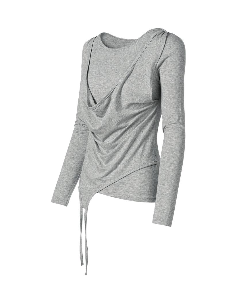 THEVINYLHOUSE Draped Layered Ls Tee(W) Gray