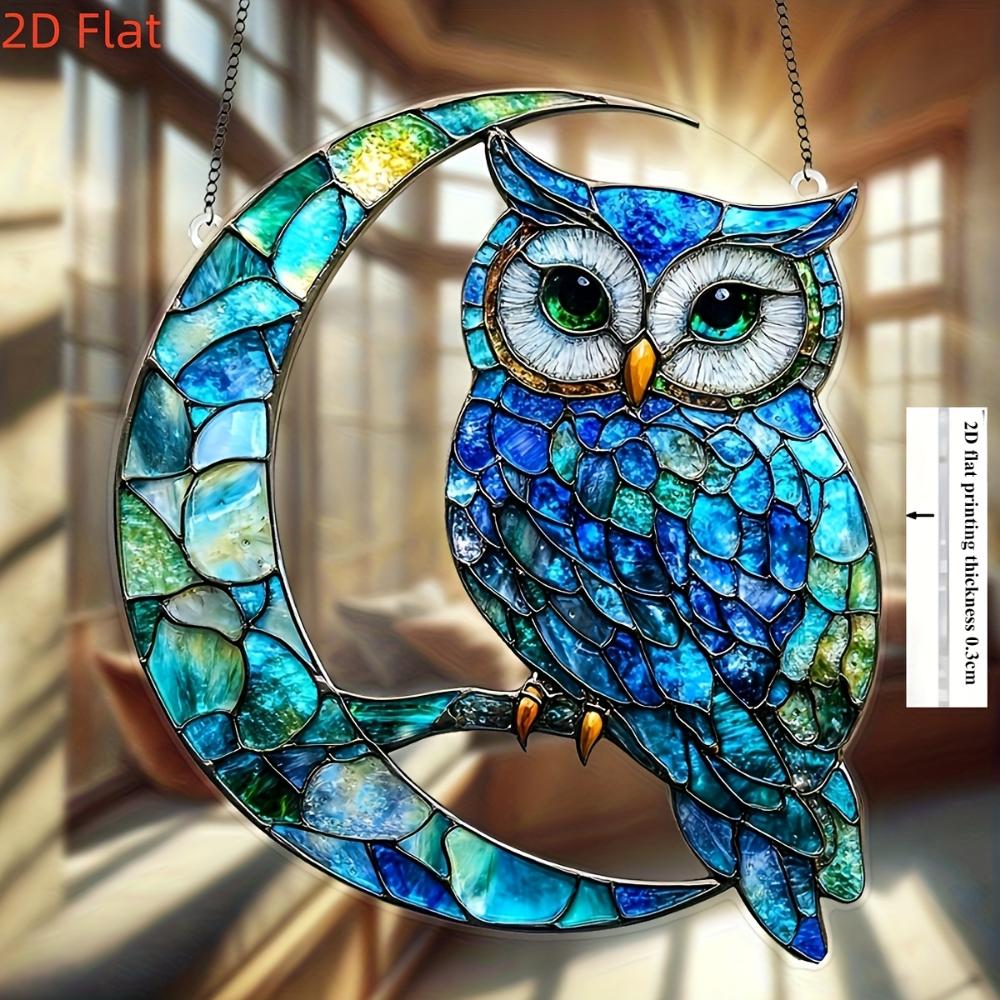 2D flat moon owl pendant, suitable for car, wall, garden, porch, bedroom, office, outdoor patio decoration\