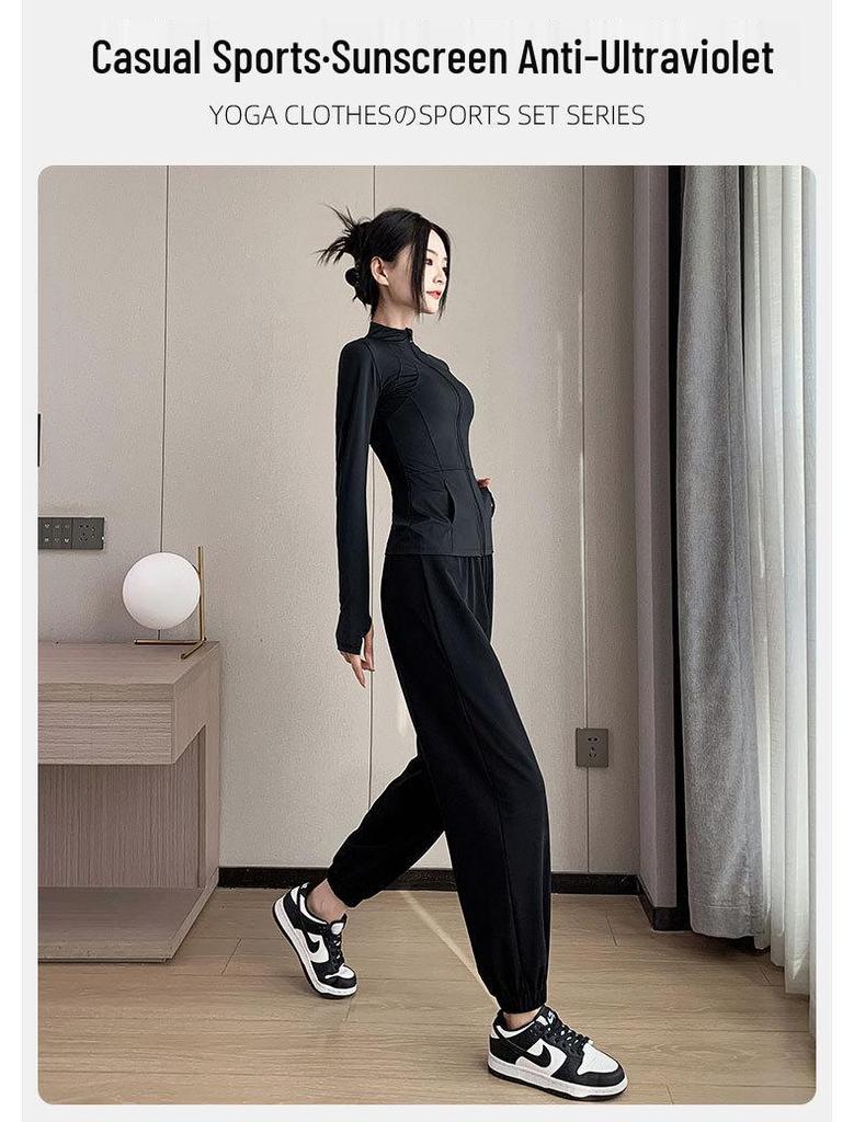 Women's Summer 2024 Sun Protection Yoga Suit: Quick-Dry Sports Fitness Jacket & Pants for Outdoor Activities
