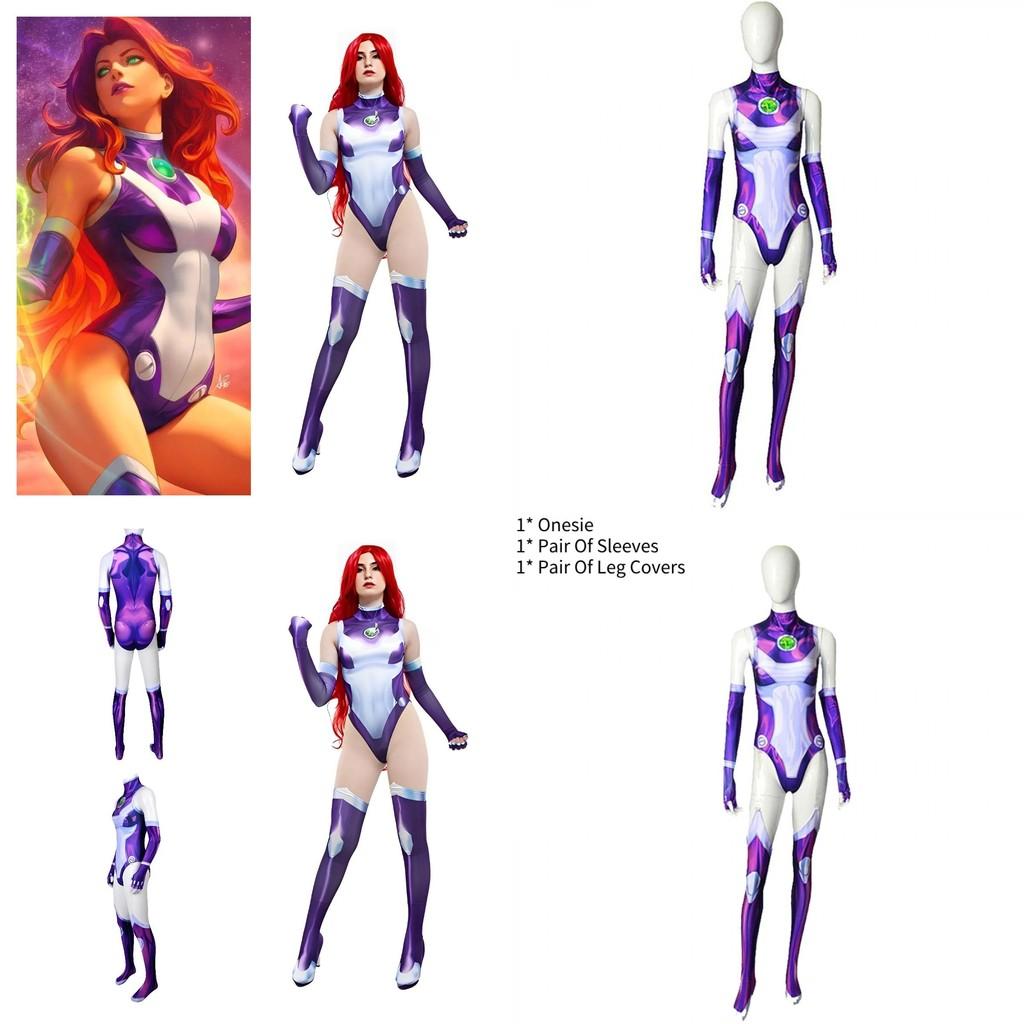 Tuta Cosplay di Starfire dei Teen Titans Costume di Halloween per Adulti Bambini Stampa 3D Tessuto Elastico Traspirante
