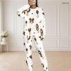 Women Plus Size White Halloween Printed Round Neck Long Sleeve Two Piece Set With Side Pockets