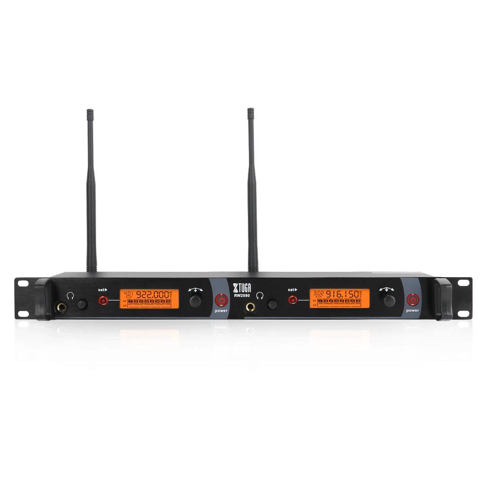 XTUGA RW2080 UHF Dual-Channel Wireless In-Ear Monitor System with Rackmount 2U Transmitter for Stage and Recording