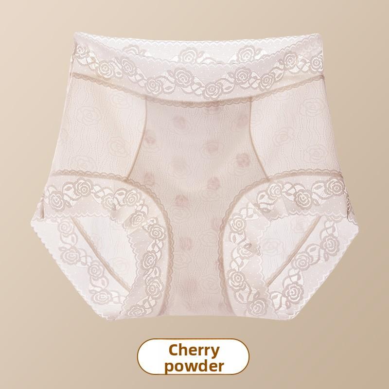 Big Size Lady Spring and Summer Sexy Lace Antibacterial Mulberry Silk Extended Crotch High Waist Belly Non Scratch Flat Angle Underwear