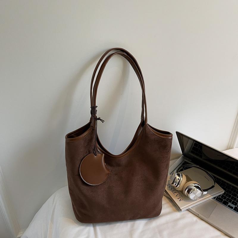 Minimalist tote bag new retro lazy style underarm large bag suede large capacity shoulder bag