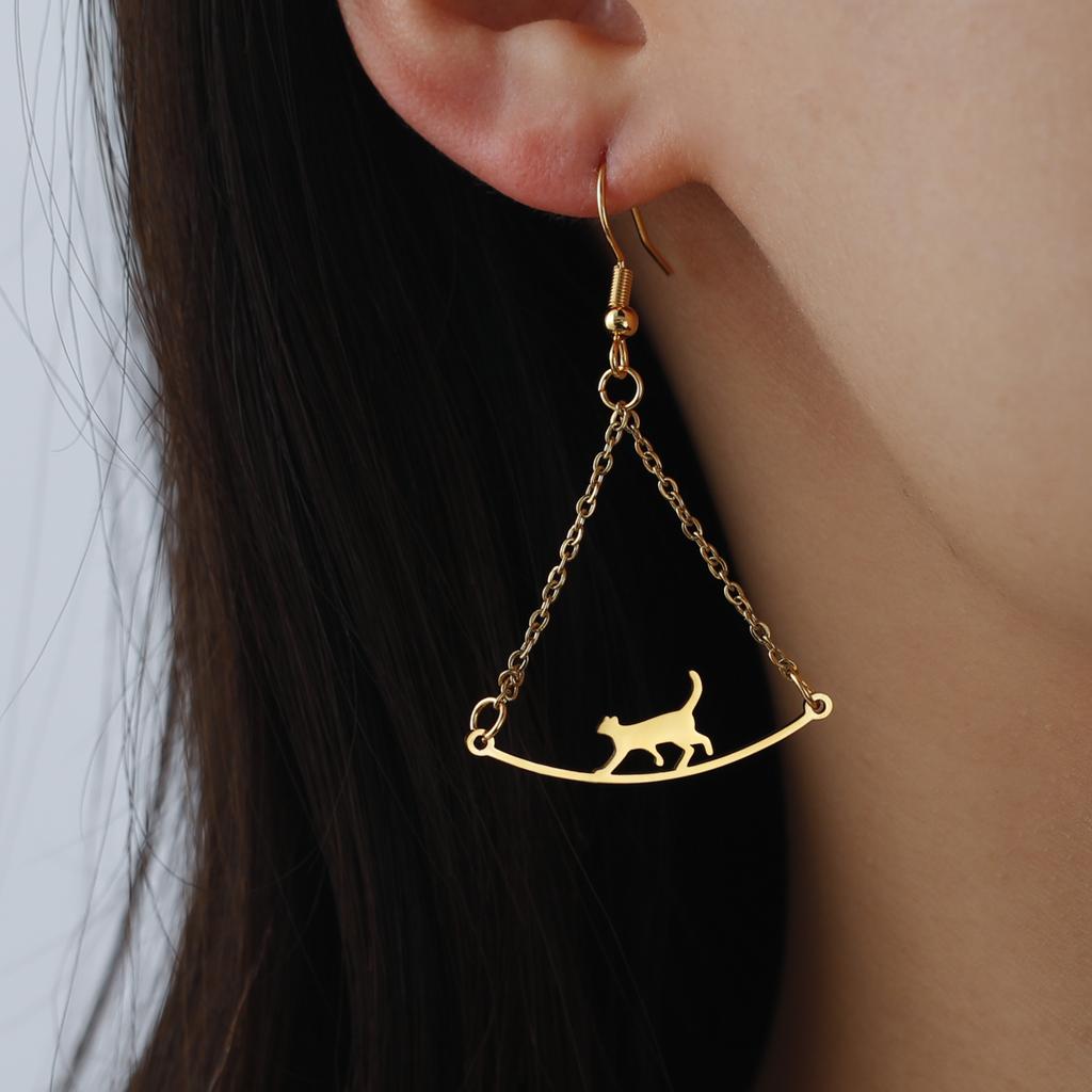 Cazador Cute Animal Cat Women's Earrings 2025 Trend Drop Earrings for Teens Girls Stainless Steel Jewelry Party Birthday Gift