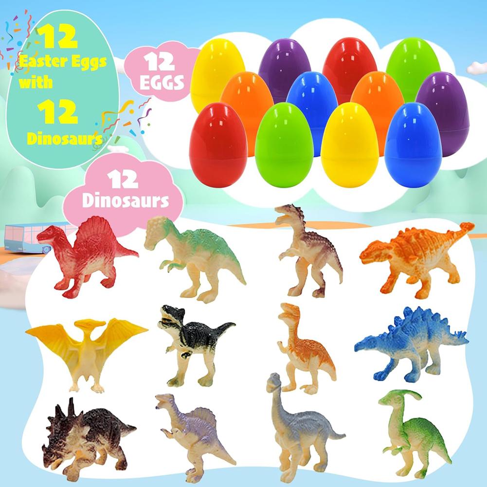 12 Pack Prefilled Easter Eggs with Dinosaur Toys Easter Basket Stuffers Surprise Easter Eggs for Kids Easter Egg Hunt Game