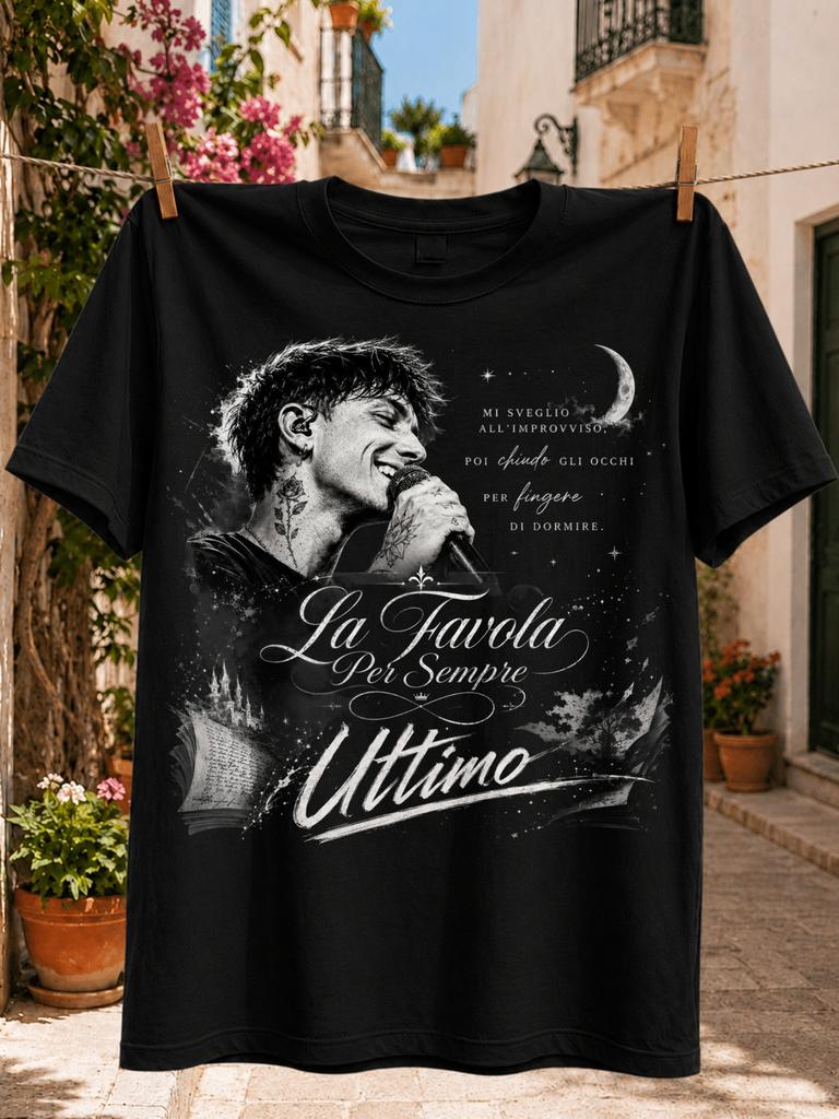 Ultimo Singer Crescent Moon Open Book Castle Silhouette And La Favola Per Sempre Text Unisex All Unisex All Tshirt