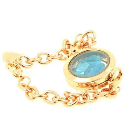 Stones and Minerals. Raw Neon Blue Apatite Bracelet, Medallion Model, 25 Mm. Color Rose Gold.