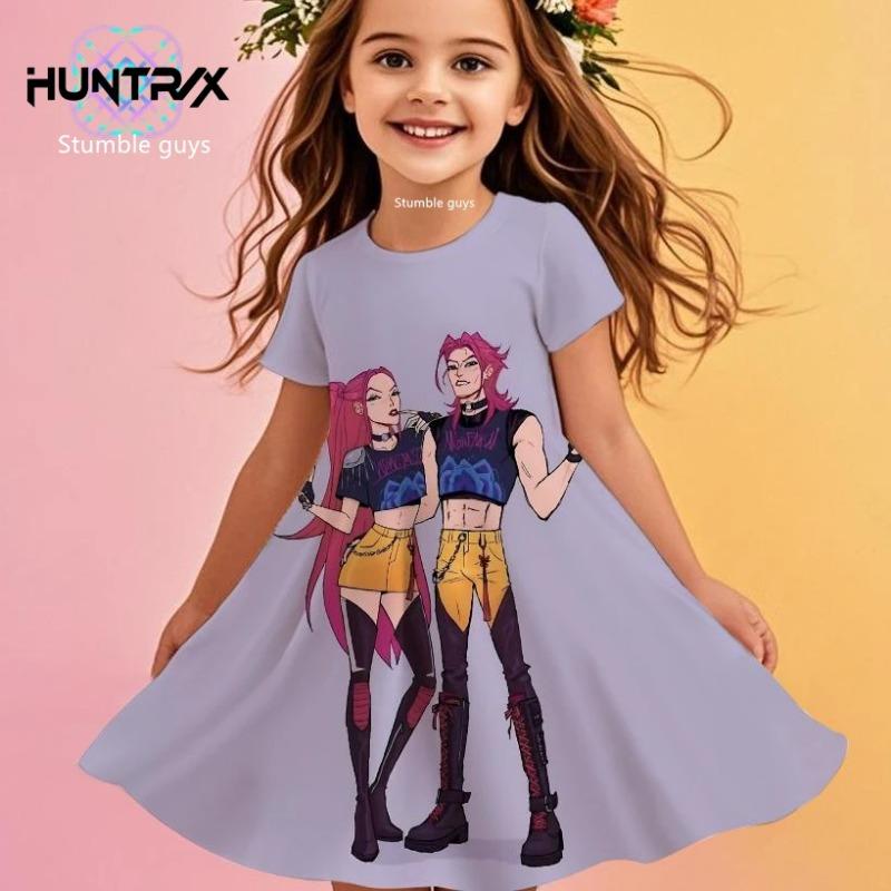 Kpop Demon Hunters Girls Toddler Dress Summer Kids Cartoon Anime Princess Beach Outfit Casual Nightgown