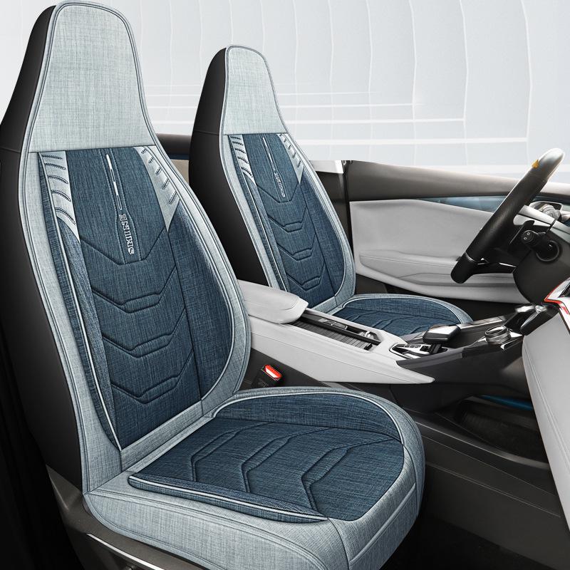 Universal All-Season Linen Car Seat Cushion - Breathable, Full Surround for Five-Seaters