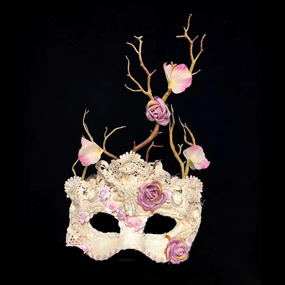 Maskenballmaske für Damen Venezianische Masken Weihnachten Damen Blumen Halbgesichtsmasken Augenmaske Cosplay Spitze Blumenastmaske